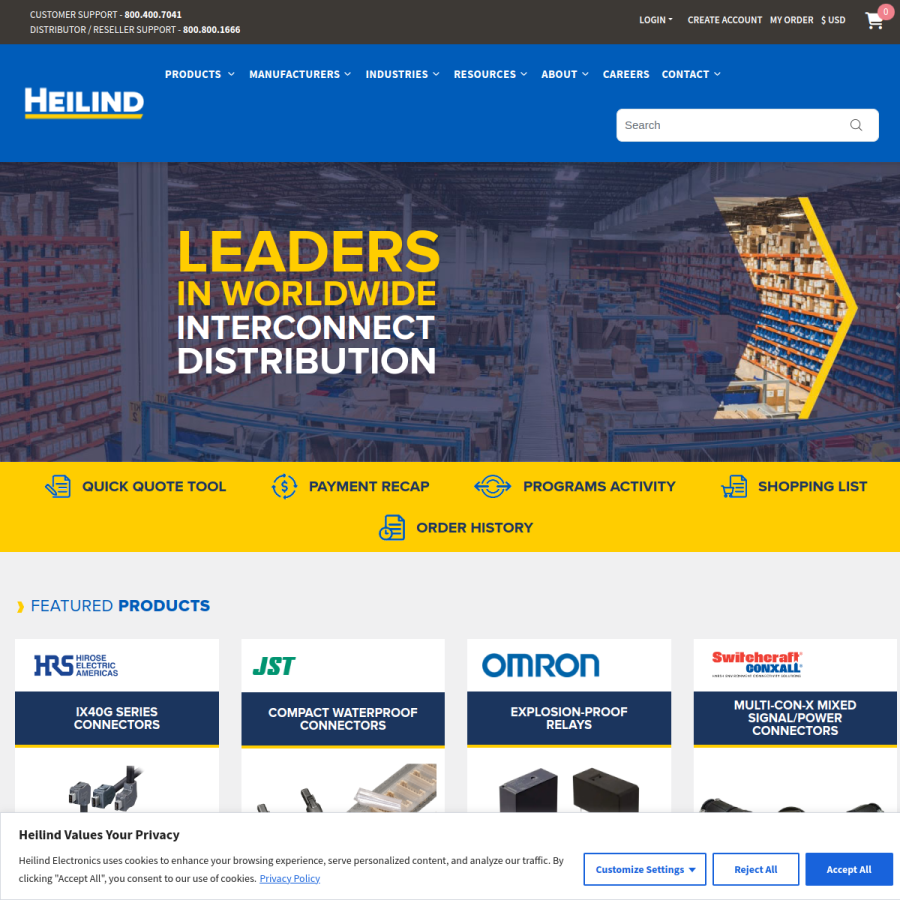 heilind.com homepage screenshot