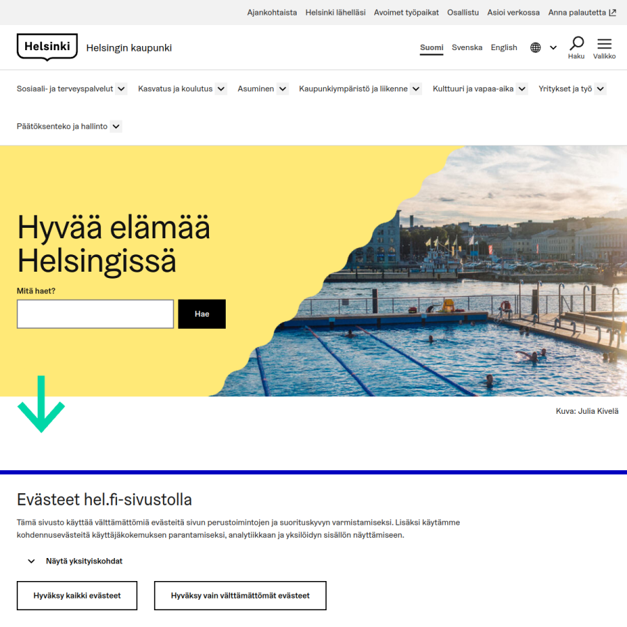hel.fi homepage screenshot