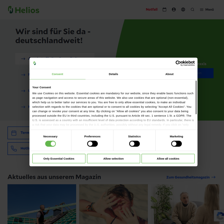 helios-gesundheit.de homepage screenshot