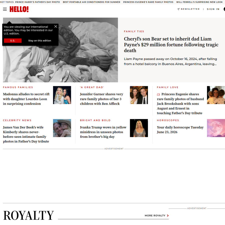 hellomagazine.com homepage screenshot