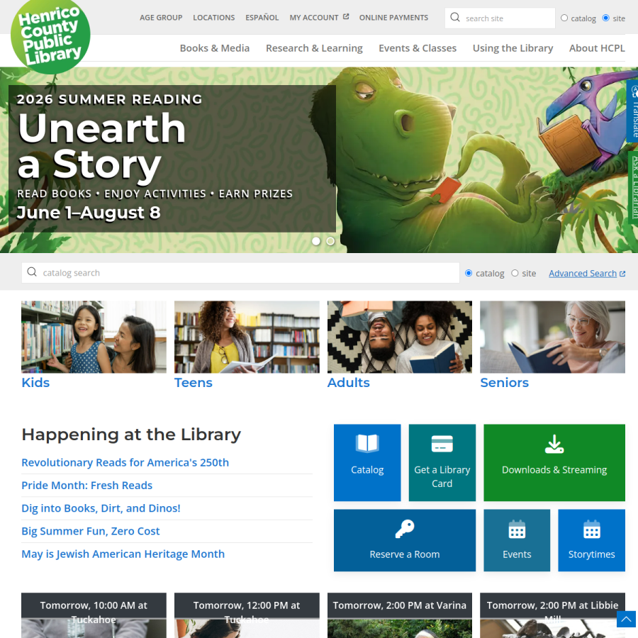 henricolibrary.org homepage screenshot