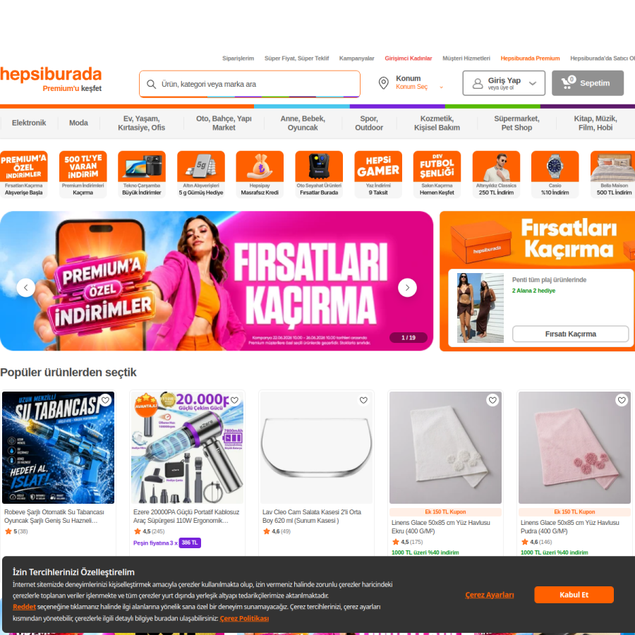 hepsiburada.com homepage screenshot