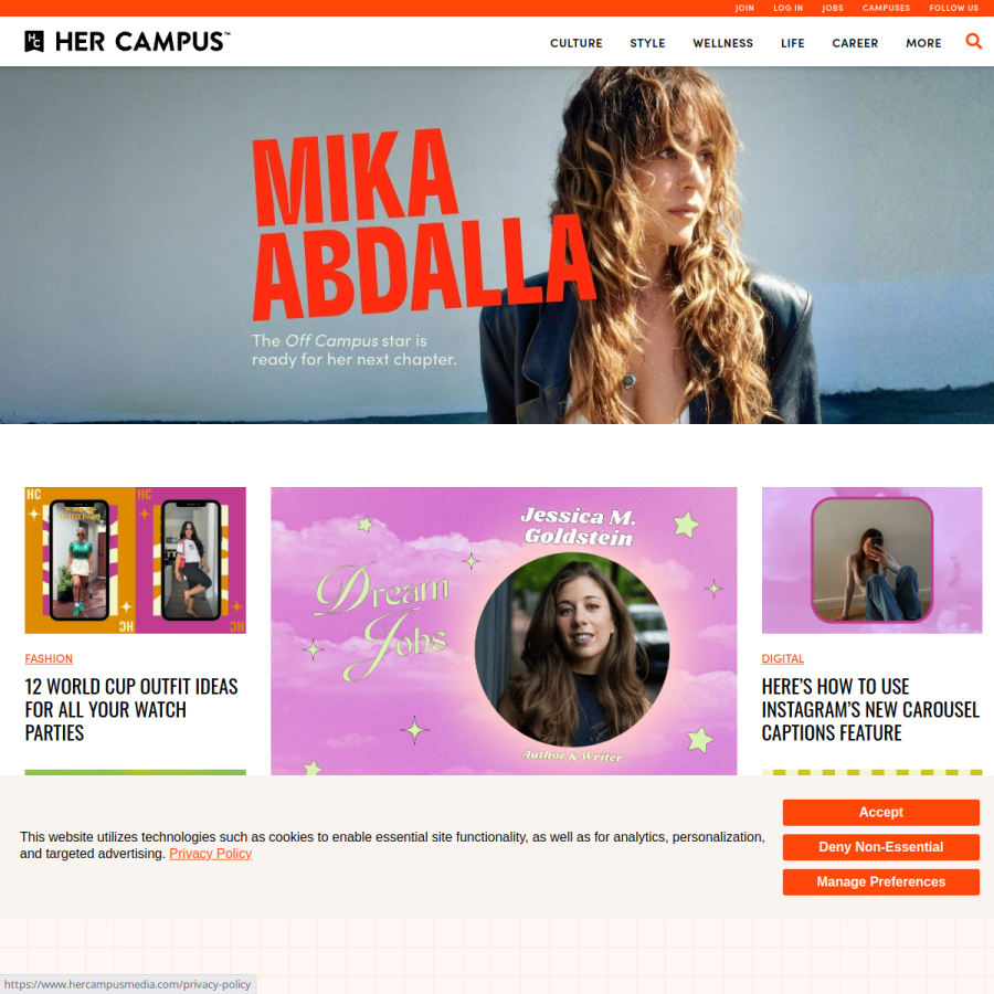 hercampus.com homepage screenshot