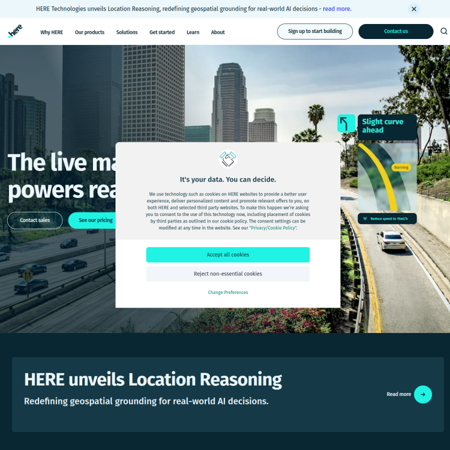 here.com homepage screenshot