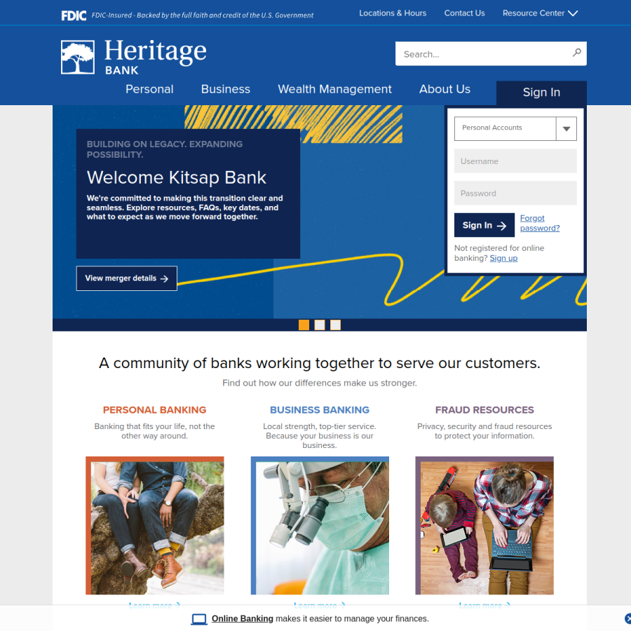 heritagebanknw.com homepage screenshot