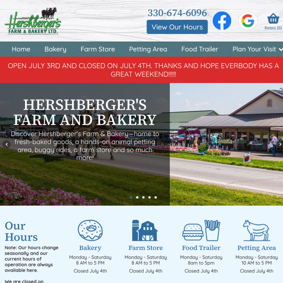 hershbergersfarmandbakery.com homepage screenshot