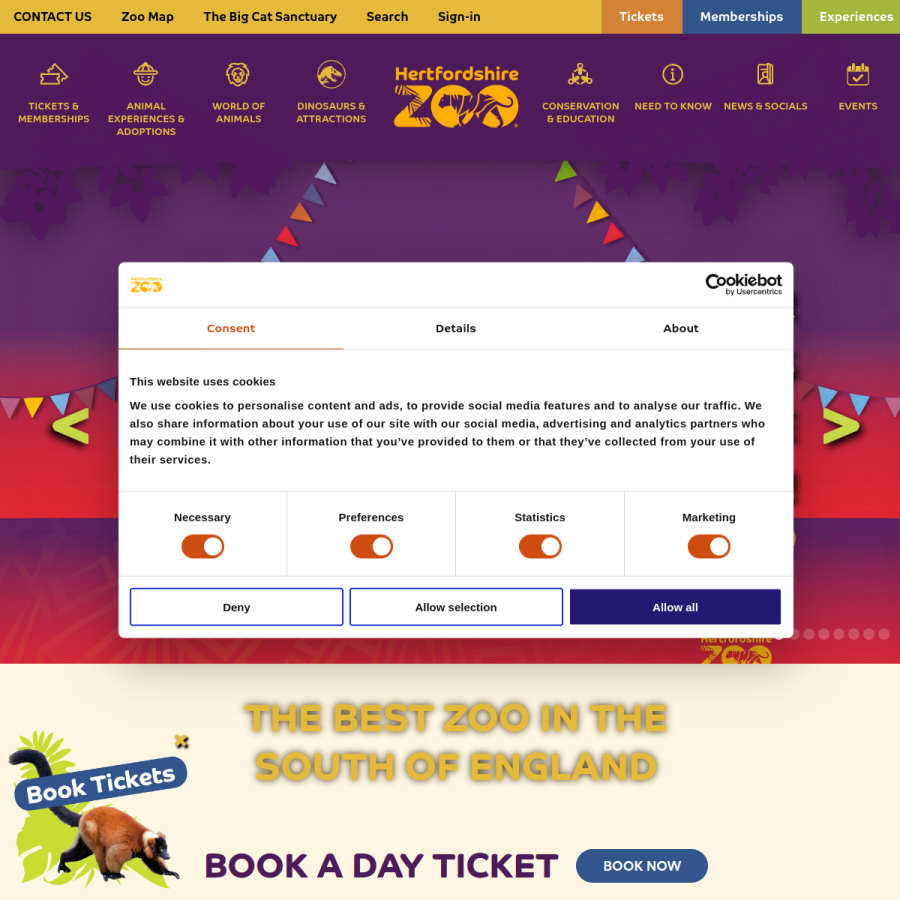 hertfordshirezoo.com homepage screenshot