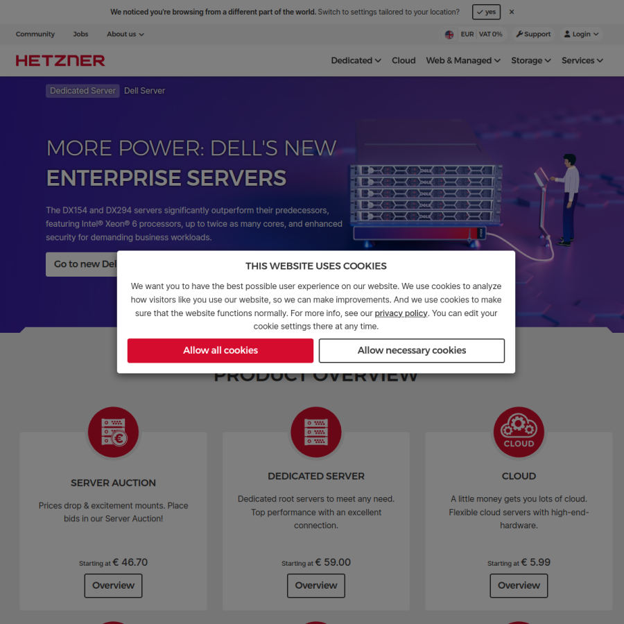 hetzner.com homepage screenshot