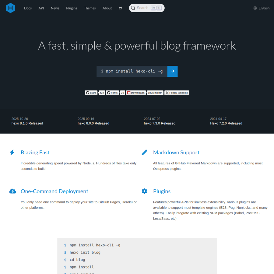 hexo.io homepage screenshot