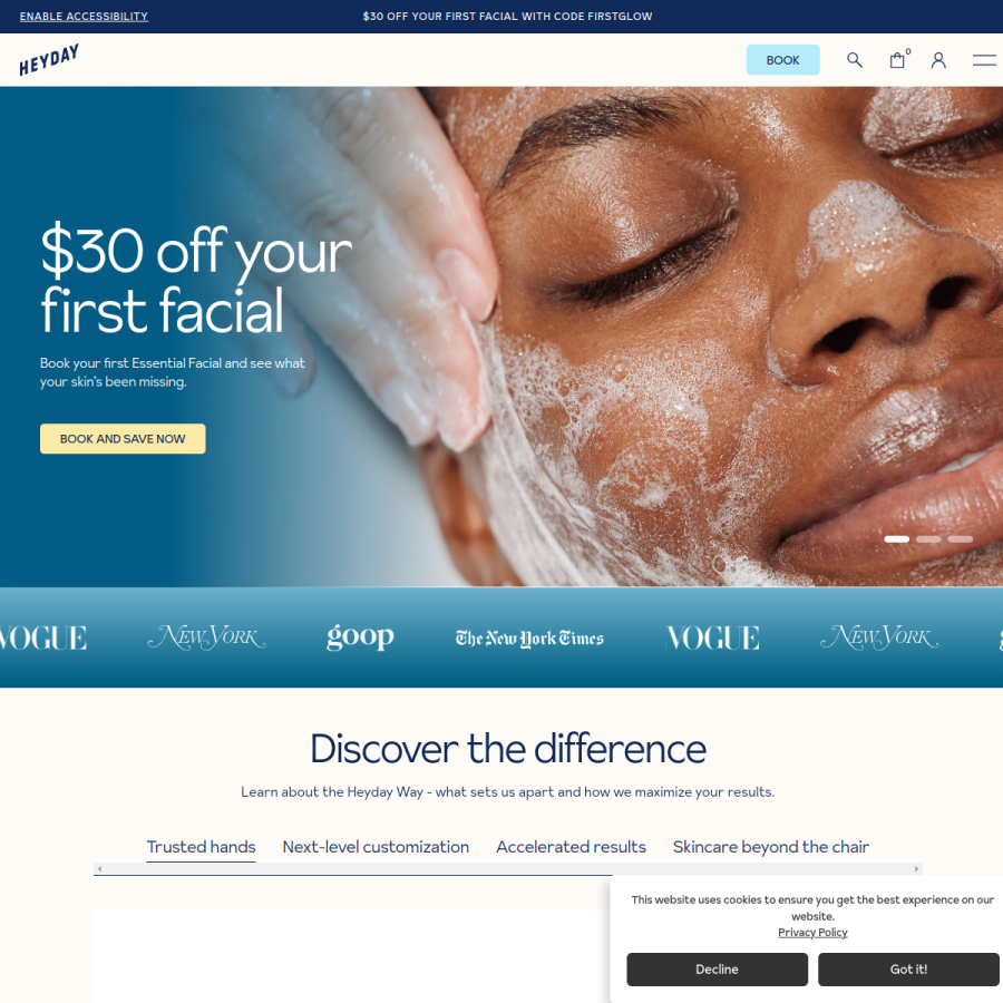 heydayskincare.com homepage screenshot