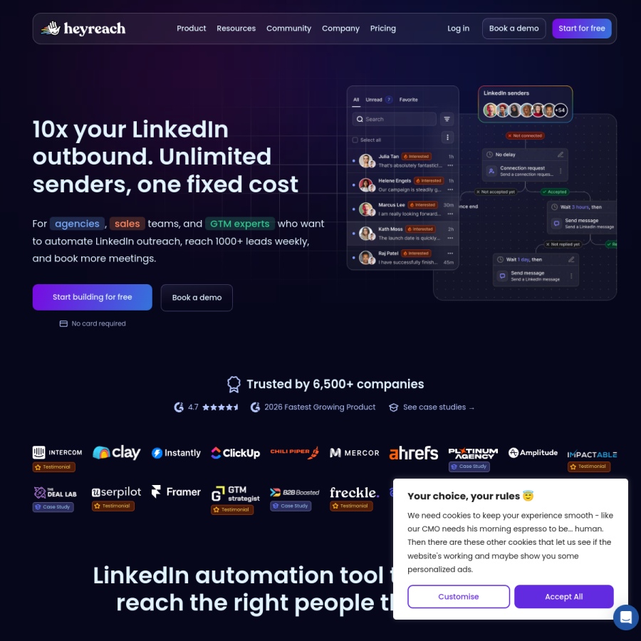 heyreach.io homepage screenshot