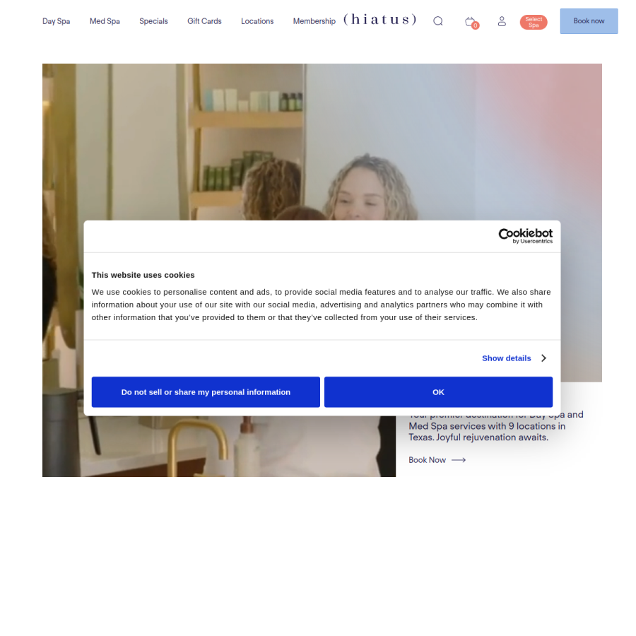 hiatusspa.com homepage screenshot