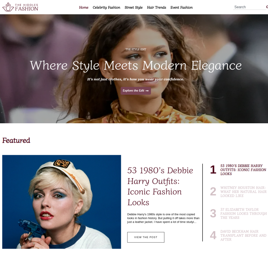 hiddlesfashion.com homepage screenshot