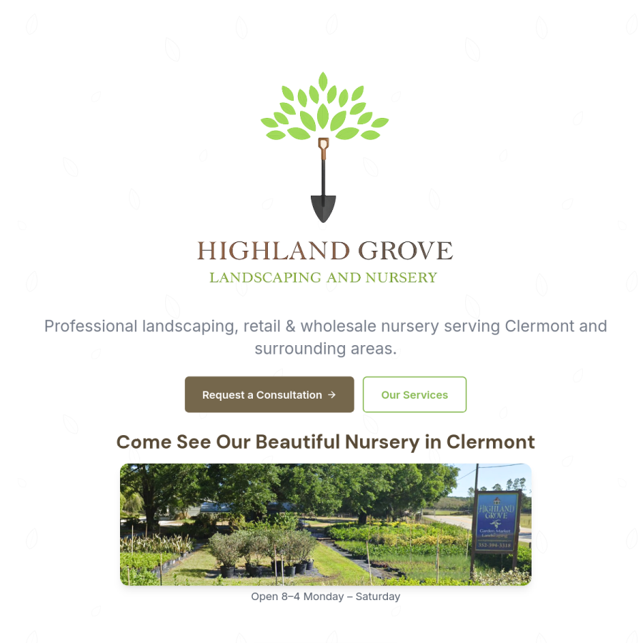 highlandgrovelandscaping.com homepage screenshot