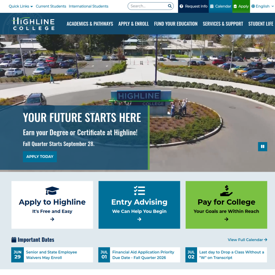 highline.edu homepage screenshot
