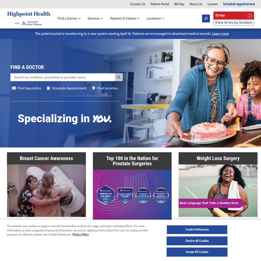 highpointhealthsystem.com homepage screenshot