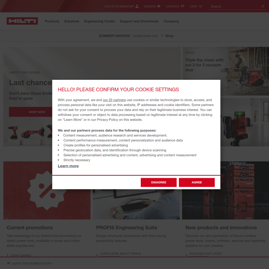 hilti.com homepage screenshot
