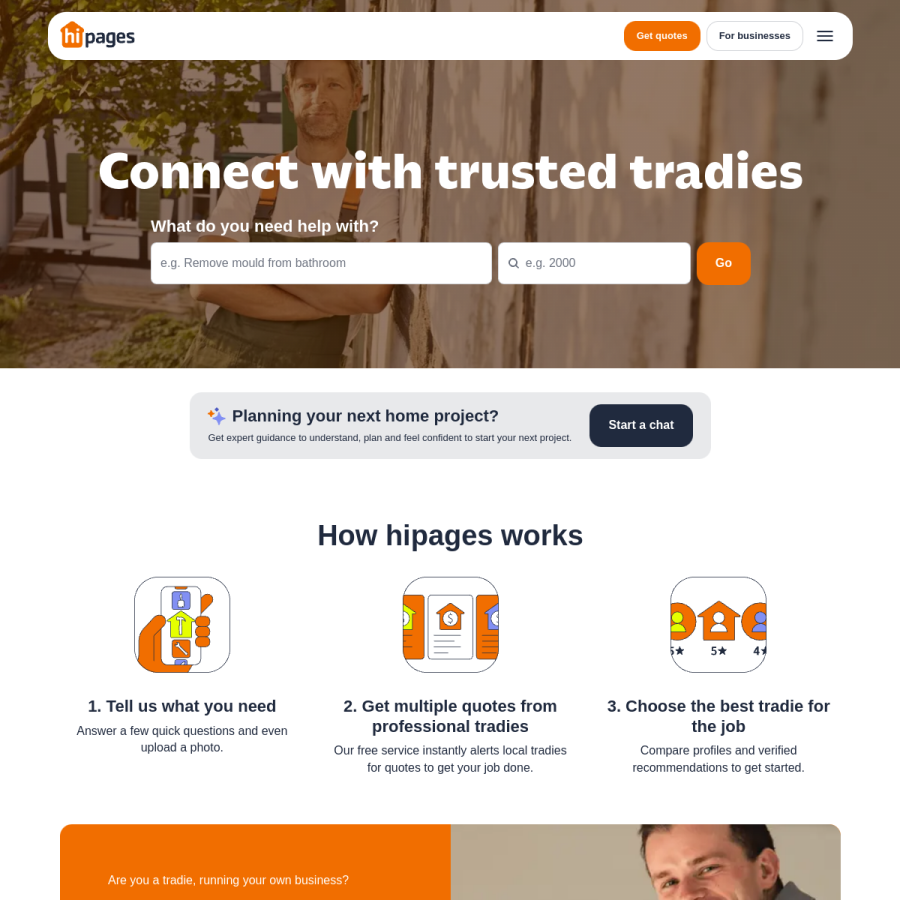 hipages.com.au homepage screenshot