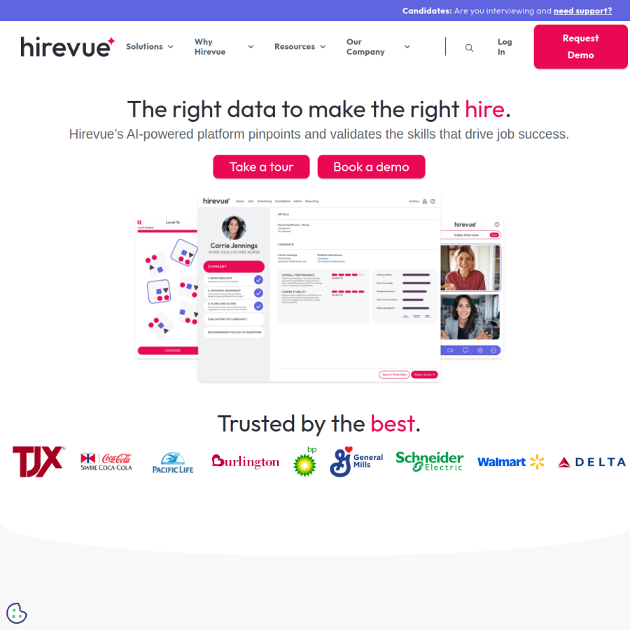 hirevue.com homepage screenshot