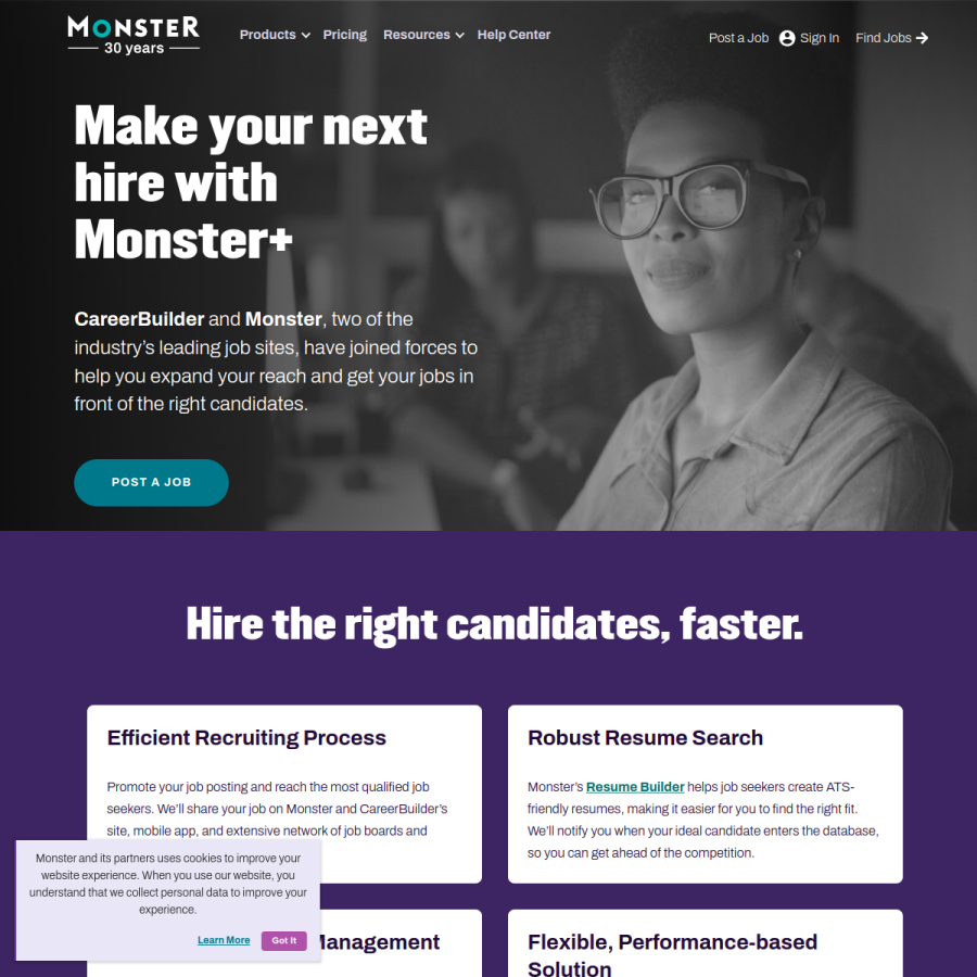 hiring.monster.com homepage screenshot