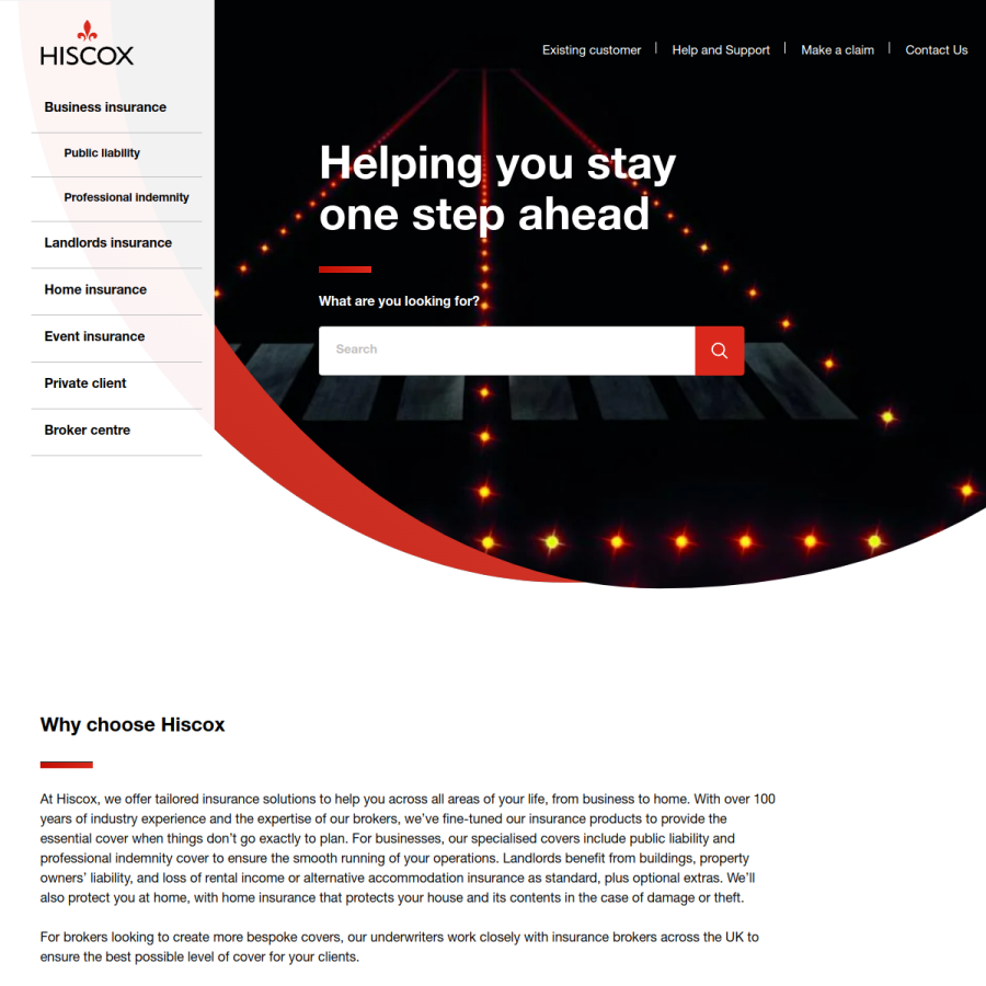 hiscox.co.uk homepage screenshot