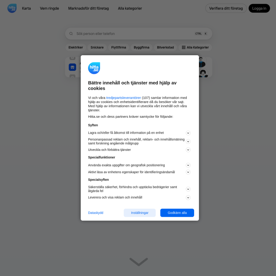 hitta.se homepage screenshot