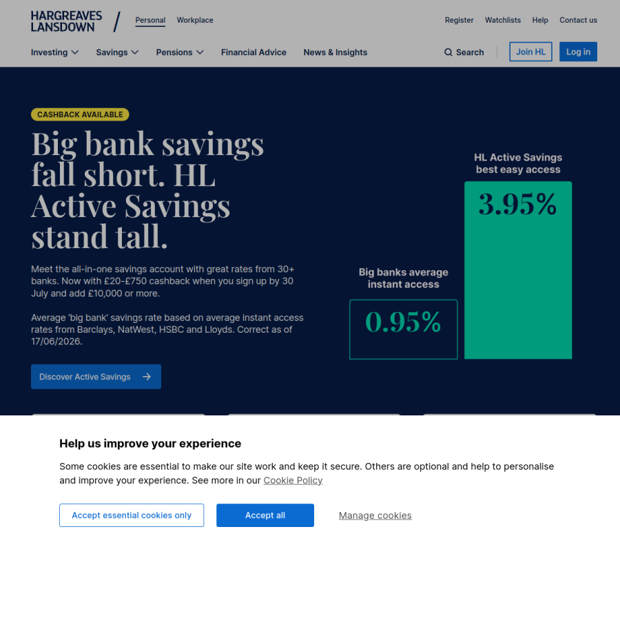 hl.co.uk homepage screenshot