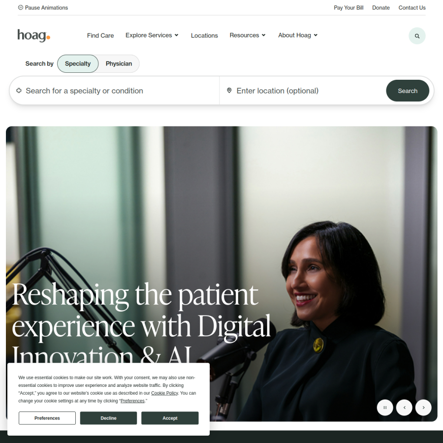 hoag.org homepage screenshot