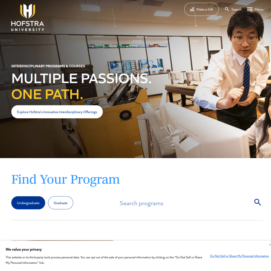 hofstra.edu homepage screenshot