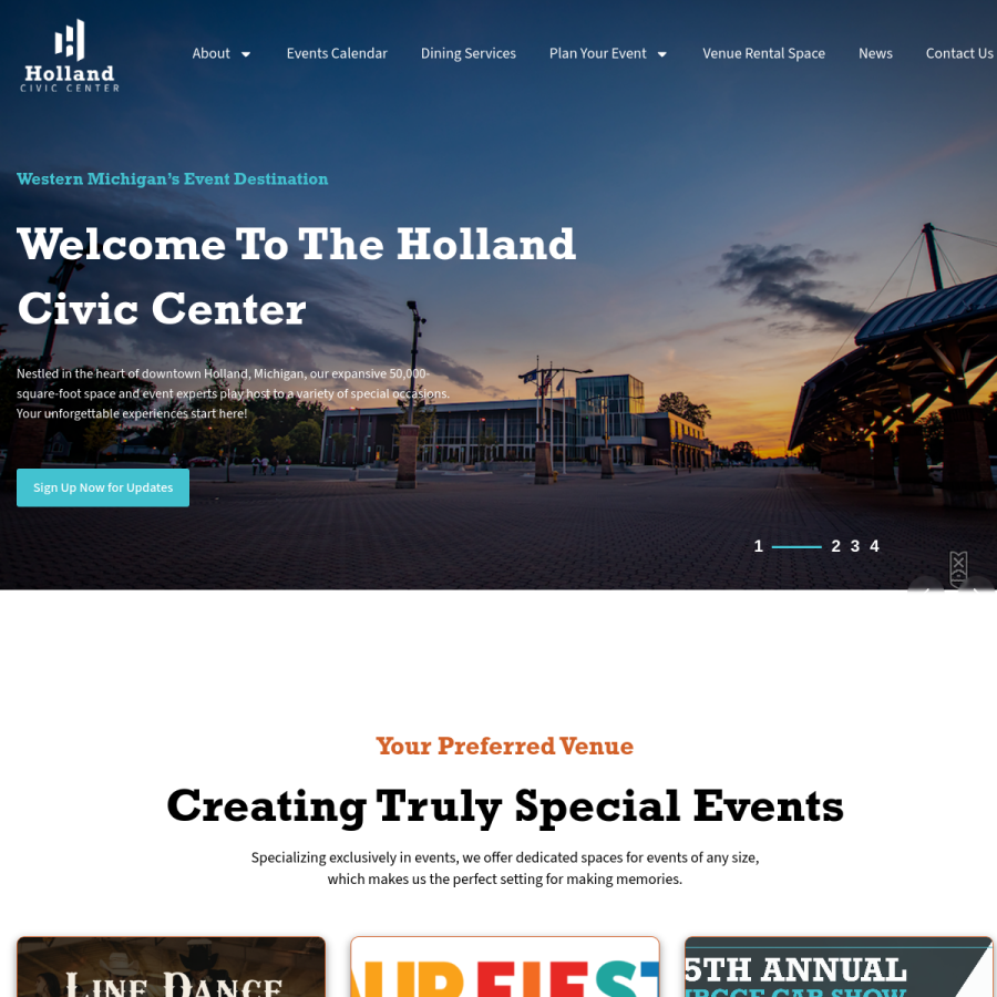 hollandciviccenter.com homepage screenshot