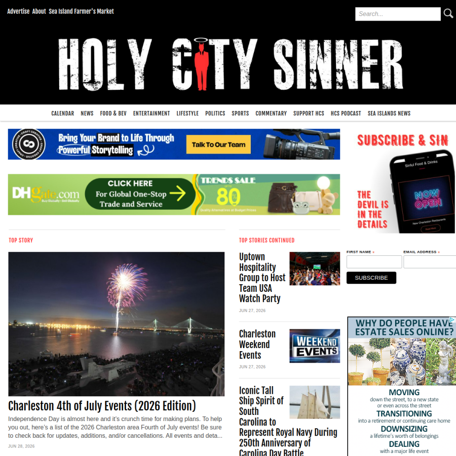 holycitysinner.com homepage screenshot