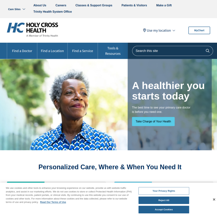 holycrosshealth.org homepage screenshot