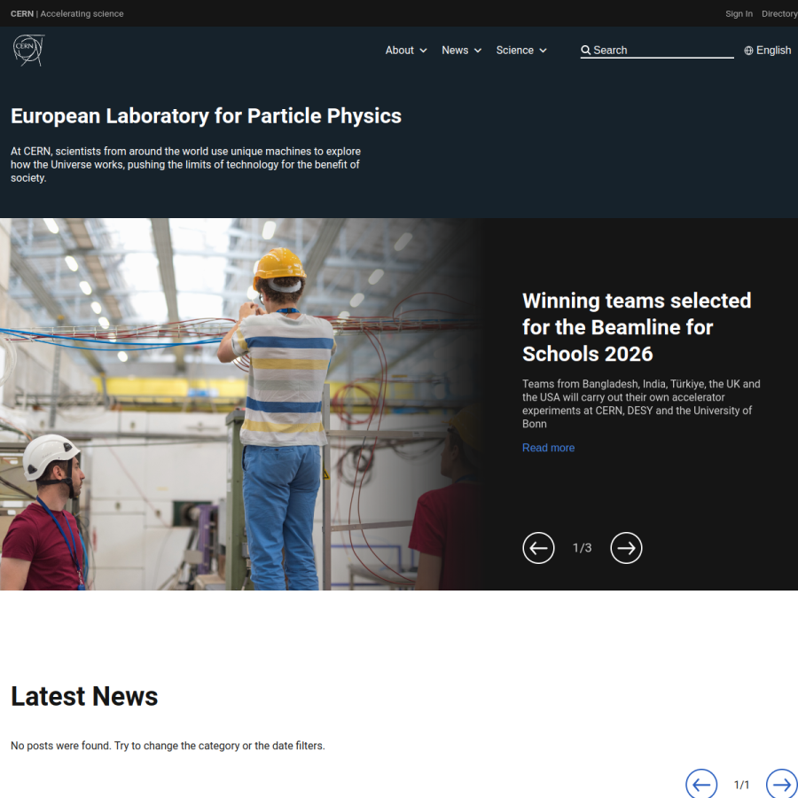 home.cern homepage screenshot