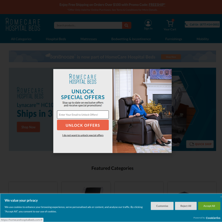 homecarehospitalbeds.com homepage screenshot