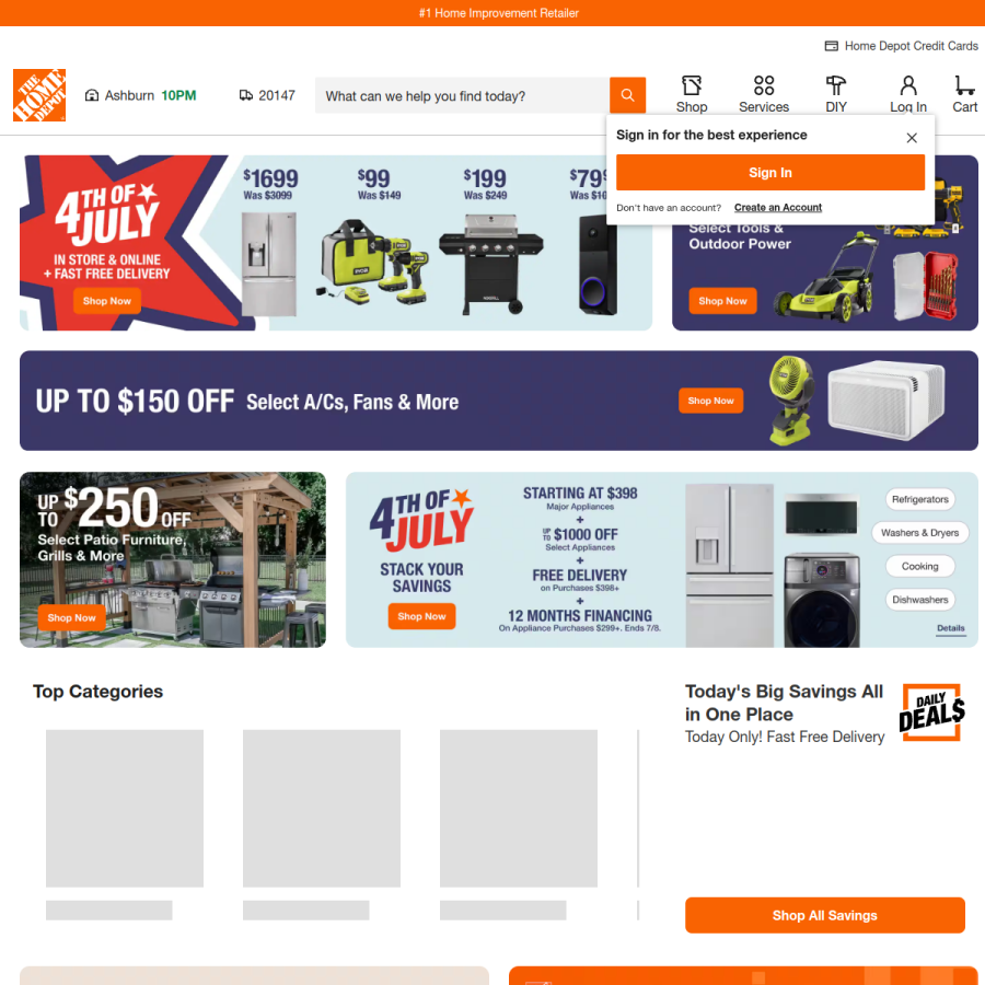 homedepot.com homepage screenshot