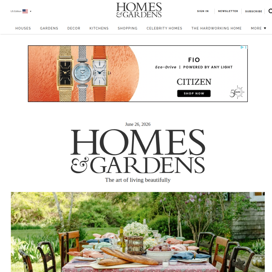 homesandgardens.com homepage screenshot