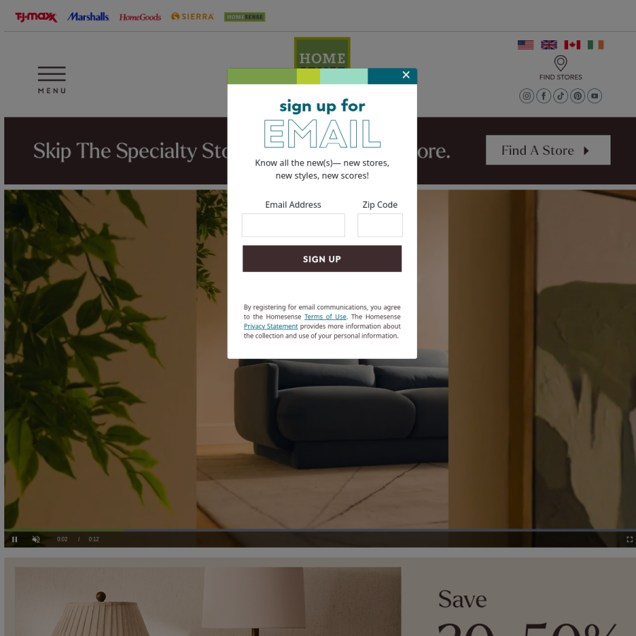 homesense.com homepage screenshot