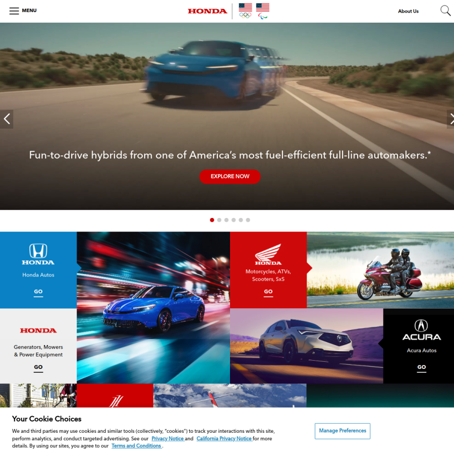 honda.com homepage screenshot