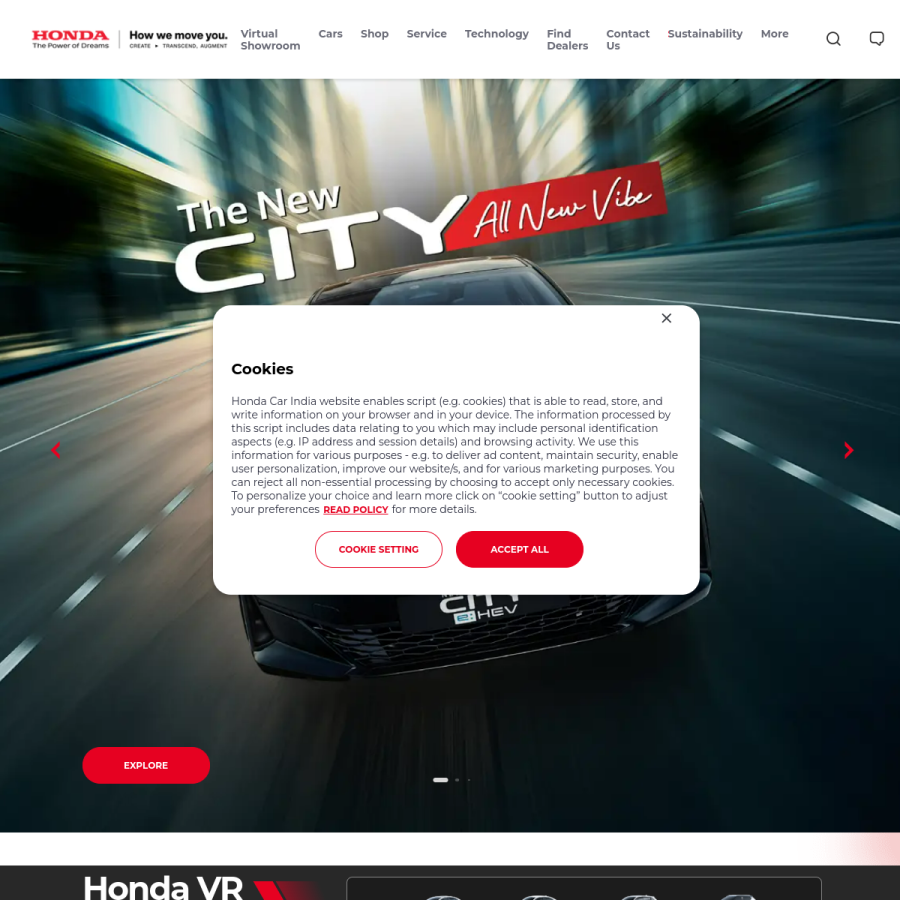 hondacarindia.com homepage screenshot