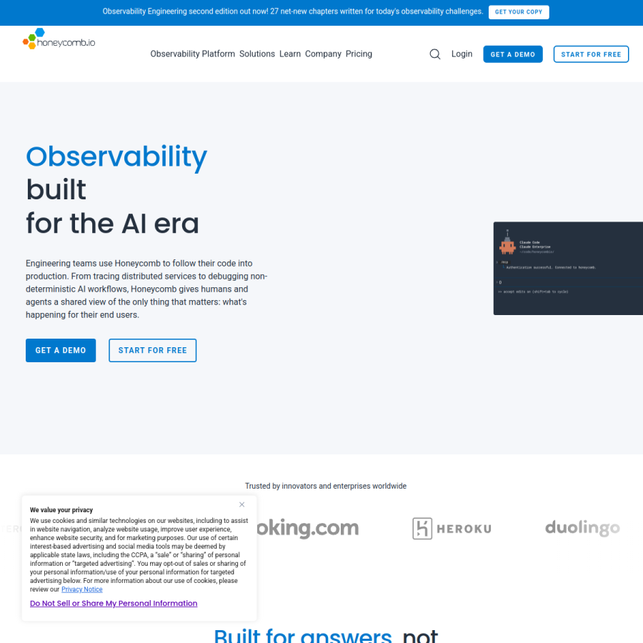 honeycomb.io homepage screenshot