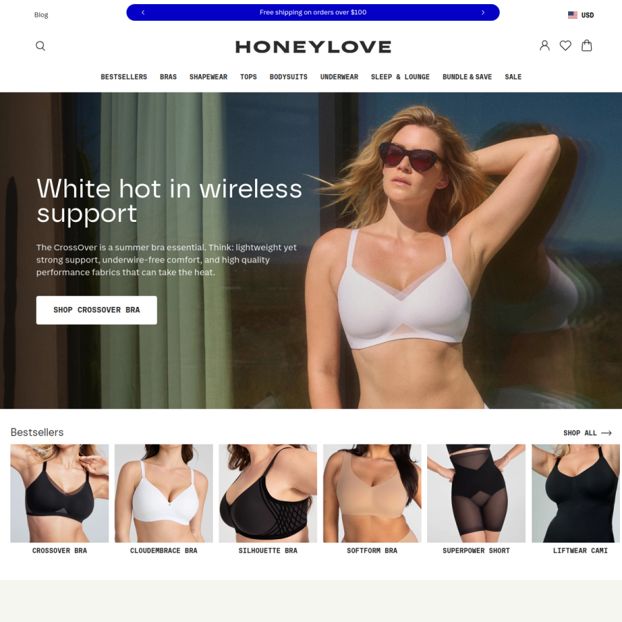 honeylove.com homepage screenshot