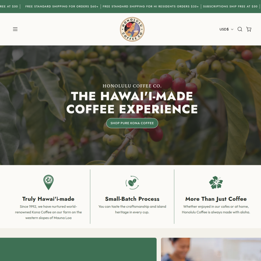 honolulucoffee.com homepage screenshot