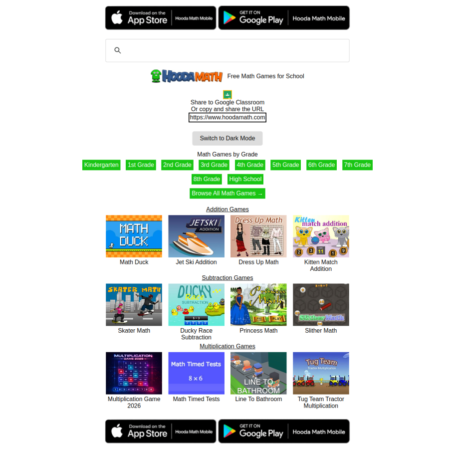 hoodamath.com homepage screenshot