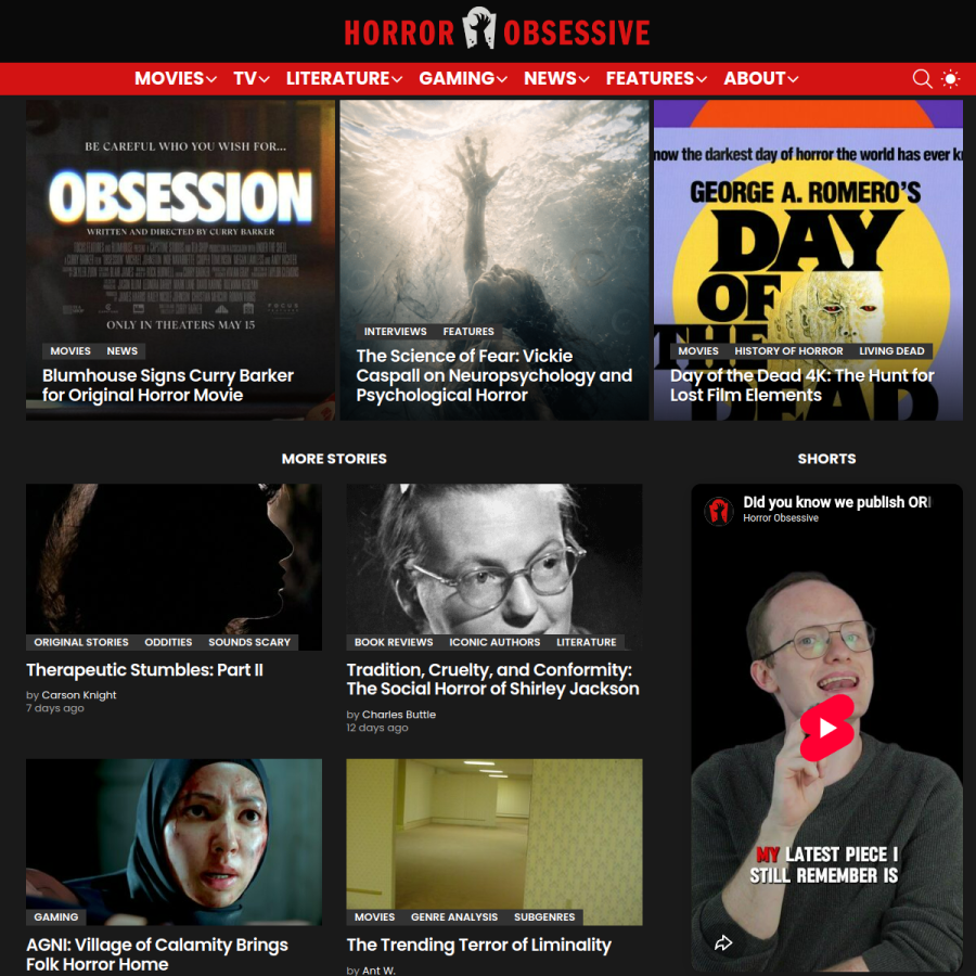 horrorobsessive.com homepage screenshot