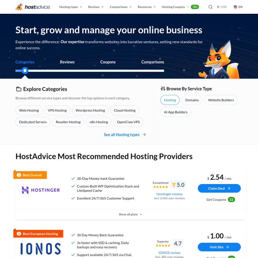 hostadvice.com homepage screenshot