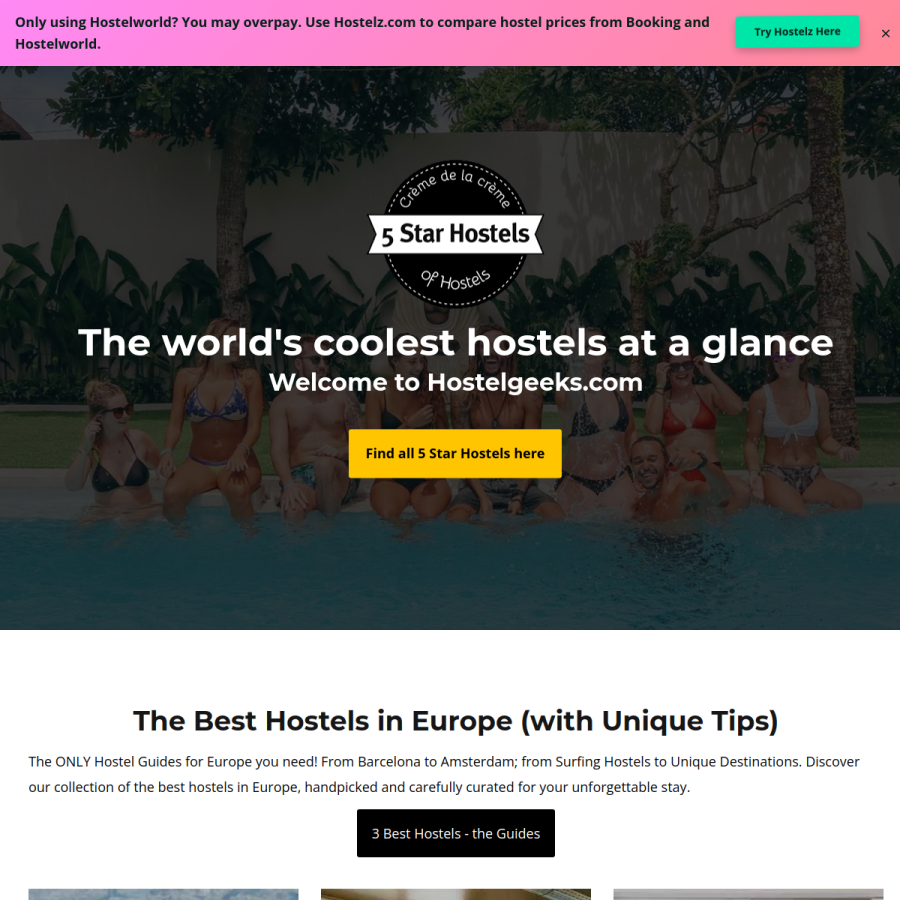 hostelgeeks.com homepage screenshot