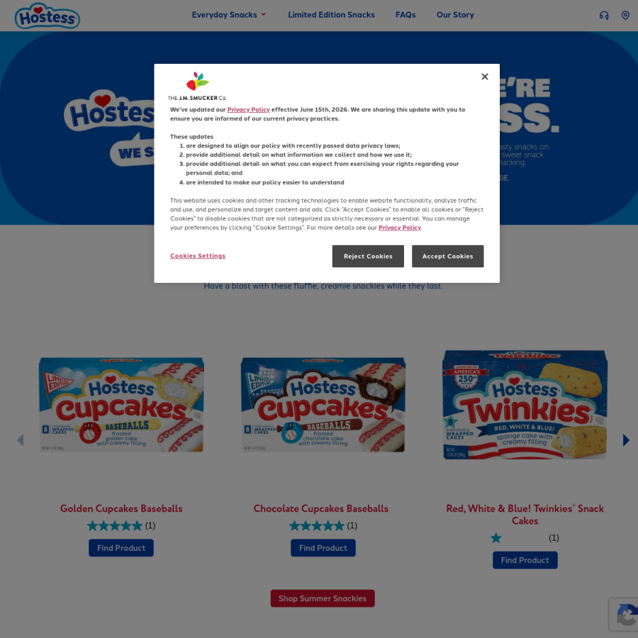 hostesscakes.com homepage screenshot