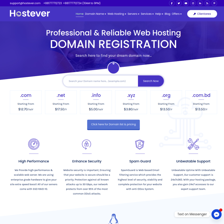 hostever.com homepage screenshot