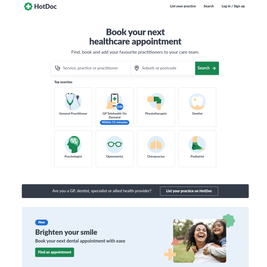 hotdoc.com.au homepage screenshot