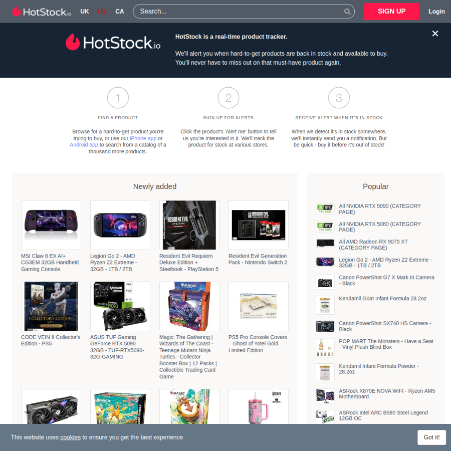 hotstock.io homepage screenshot